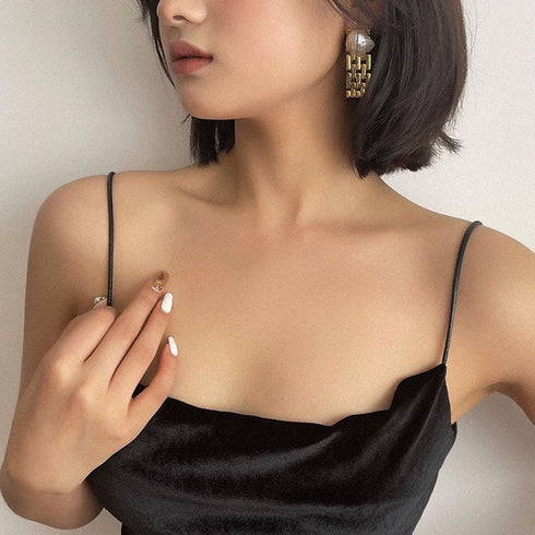 Bold Baroque Pearls Gold Chain Earrings